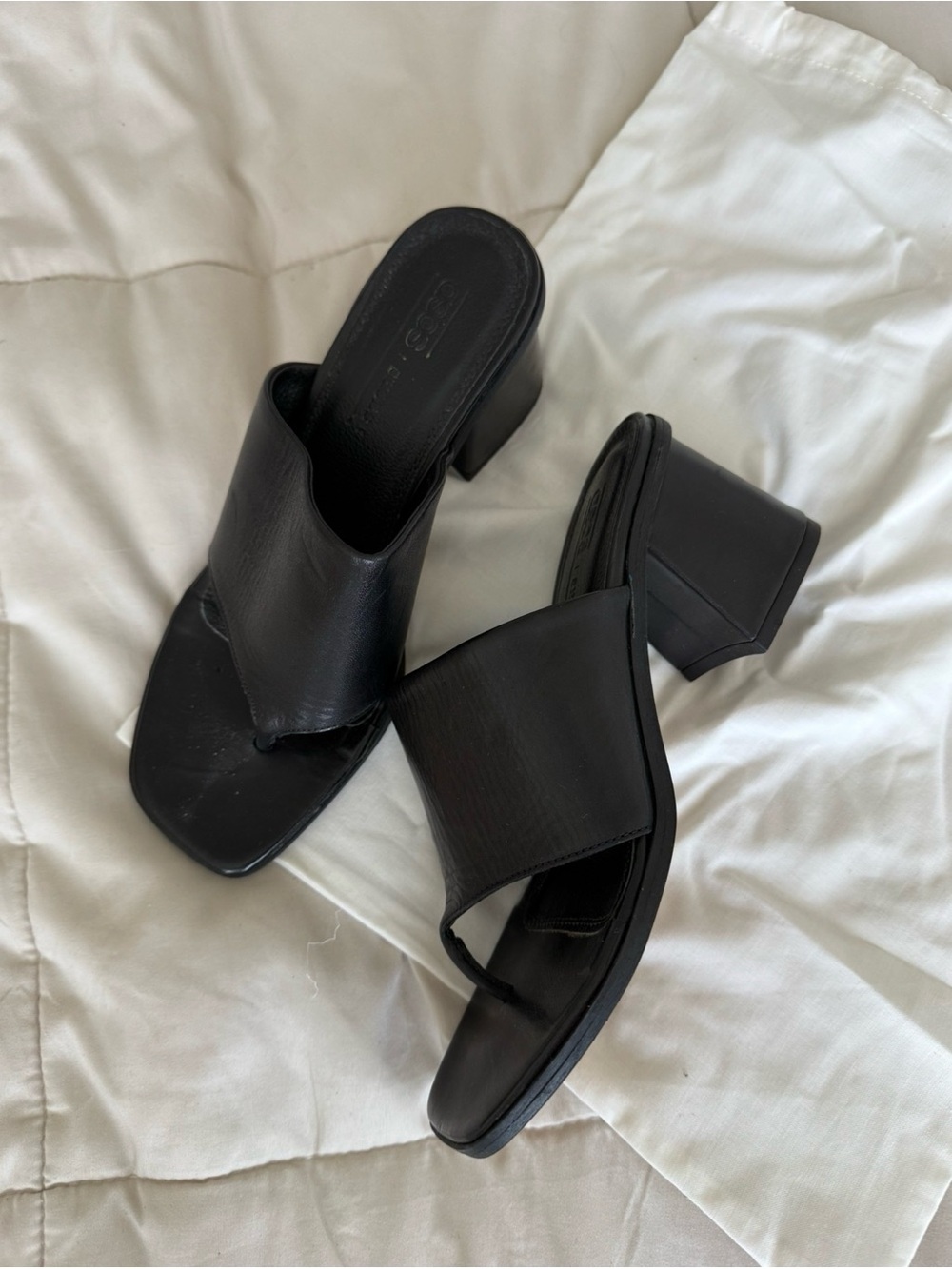 ASOS Black Block Heel Slide Leather Sandals